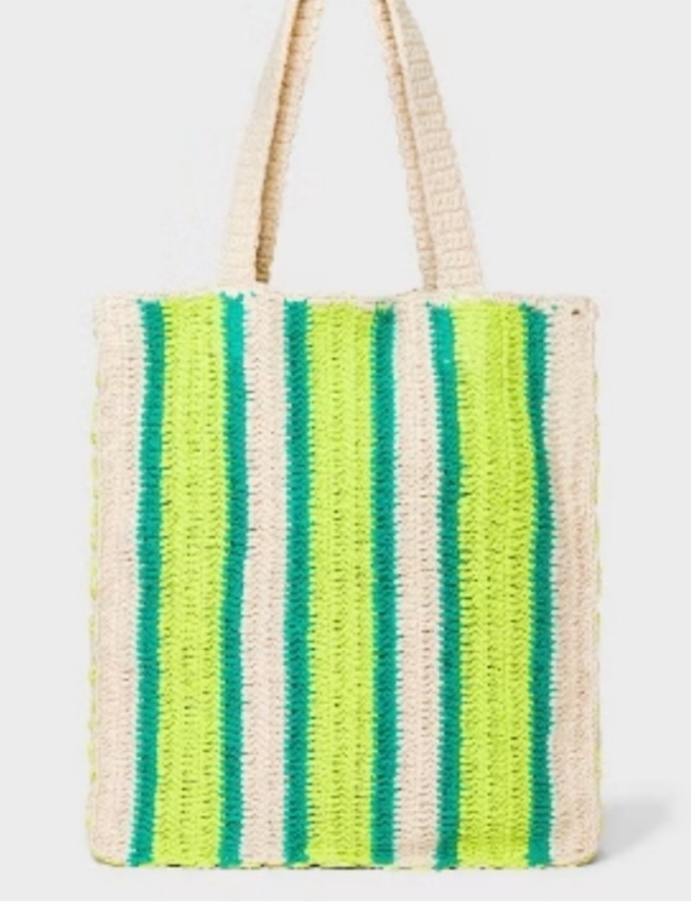 Universal Thread Neon Green & Cream Crochet Stripe Tote